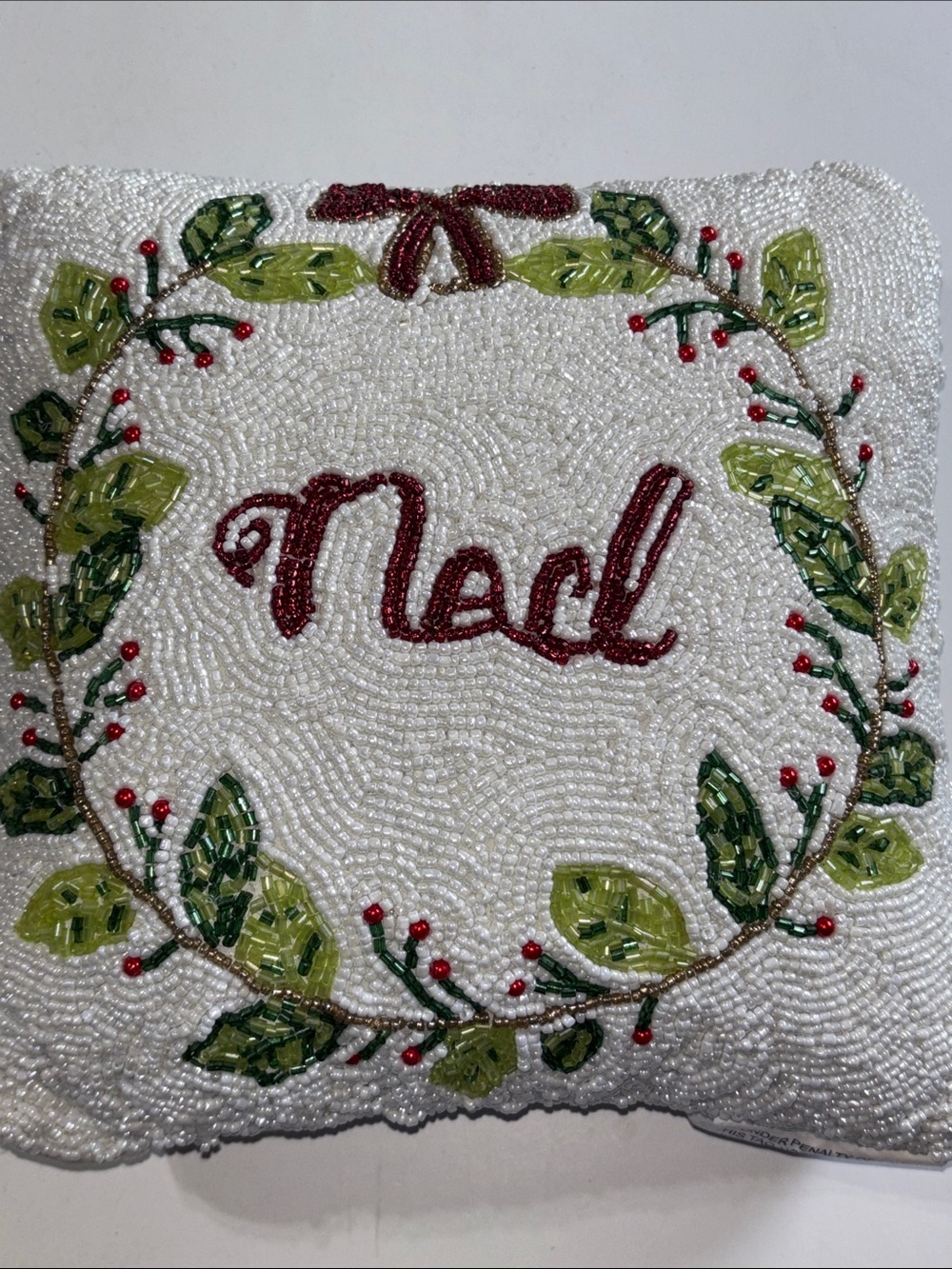 Beaded 'Noel' Holiday Decorative Pillow - Ned Pillow Beaded Christmas Pillow New